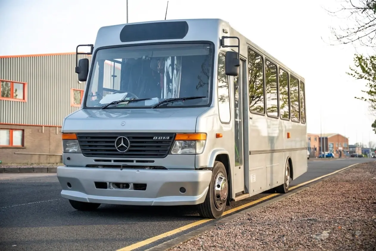 The 31-seat Mercedes party bus parked kerbside before a Dublin hire